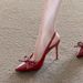 2025 Spring/Summer New Burgundy Patent Leather High Heels For Women With Bowknot, Pointed Toe, Shallow Mouth, Single_vogvips.com