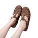 2025 Spring/Summer New Roman Sandals For Women, Jelly Shallow Flat Buckle Closed-Toe Hollow Comfortable Single Shoes,_vogvips.com