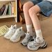 Silver Mesh Dad Shoes For Women 2025 Spring New Platform Thick Sole Height Increasing Slimming Lightweight Casual_vogvips.com