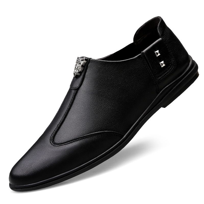 First Layer Men's Casual Single Shoes Overfitting Loafers Low Heel Casual Men's Shoes Casual Leather Shoes_vogvips.com