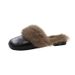 Women's Shoes Large Size Casual Flat Bottom Fur Slippers Autumn And Winter New Style Baotou Bright Leather Warm Fur Slippers_vogvips.com