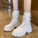 Chunky Platform Women's Combat Boots With Buckle Detail - Winter Warm Lined Round Toe Ankle Boots_vogvips.com