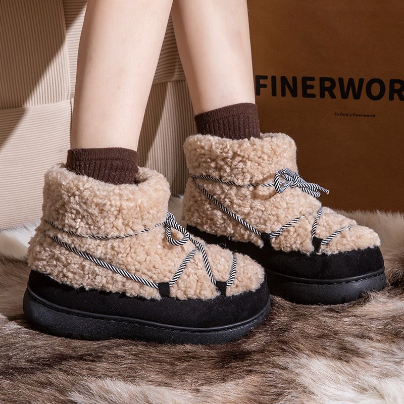 Women's Shoes Snow Boots New Winter Cotton-padded Boots With Extra Fleece Non-slip Warm Cotton Slippers For Women_vogvips.com