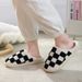 New Comfortable Home Checkerboard Warm Winter Slippers For Couples Men And Women Thick Soft Sole Cotton Shoes Thickened_vogvips.com