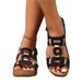 Cross-border Roman Sandals, Large Size Solid Color For Women, 2025 New Model, Open-toe Wedge Heel, Fashionable Buckle_vogvips.com