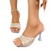 Cross-border Foreign Trade Plus-size 2025 Summer New Style Mesh Lace Sequin Crystal Stiletto High-heeled Sandals For_vogvips.com
