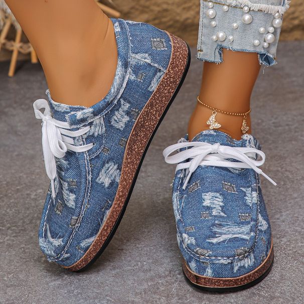 Women's Plus Size Slip-On Casual Shoes With Lace-Up Design, Thick Sole, Breathable & Cushioned, Ethnic Print, Round Toe, Low-Cut Sneakers_vogvips.com