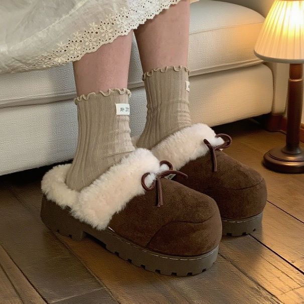 Women's Winter Soft Fleece-Lined Outdoor Slippers With Bow Detail: Fashionable Cotton-Lined, Warm, And Slip-Resistant_vogvips.com