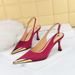3716-5 Sexy Banquet Women's With Thin High Heels, Shallow Mouth Metal Pointed Satin Hollow Back Strap Single Shoes_vogvips.com