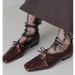 Cowhide Wrinkled Hollow Mary Jane Shoes For Women In Early Autumn Retro Bow Half Step Square Toe Flat Shoes_vogvips.com