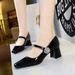 K Style Banquet Women S Thick Middle Heel Shallow Mouth Square Head Light Luxury Water Diamond Buckle One Word_vogvips.com