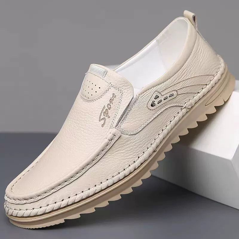 Spring And Autumn Season Daily Commuting Soft Sole Handcrafted Breathable Top Layer Cowhide Men's Casual Leather Shoes_vogvips.com