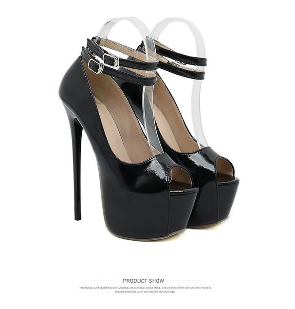 Women S Shoes Sexy Cm Stiletto Fish Mouth Platform Black And White Heel Single Shoes Ankle Straps High Heels Women_vogvips.com