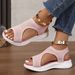 Cross-border Plus-size 35-43 New Sandals, Spring-summer Mesh Thick-soled Slip-on Peep-toe Fly-knit Casual Sports Women's_vogvips.com