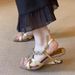 Cowhide Leather ~ Niche High-End Feel Gold Rhinestone Wedge Sandals For Women Summer 2025 New Style Irregular Heel High_vogvips.com