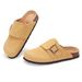 Shevalues Summer Slippers For Women Cow Suede Cork Insole Sandal Slip On Clogs Non-slip Waterproof Mules With Arch_vogvips.com