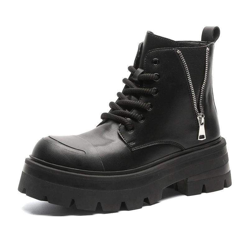 Side Zipper Strap Martin Boots Niche Design Premium Locomotive Retro Round Head Tooling Boots_vogvips.com