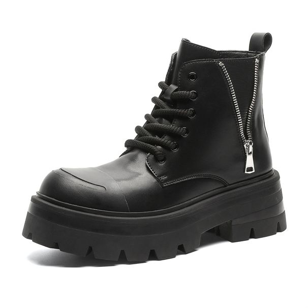 Side Zipper Strap Martin Boots Niche Design Premium Locomotive Retro Round Head Tooling Boots_vogvips.com