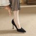 Metal Anti-Kick Pointed Toe Stiletto Suede Satin High Heels Women Solid Color Commuter Thick Sole Work Shoes_vogvips.com