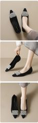 Pointed Single Shoes Women's Thick Heel Spring French Rhinestone Beanie Shoes Women's Soft Sole_vogvips.com