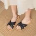 2025 Fluffy Linen Slippers For Women, Summer Indoor Anti-Slip Quiet Breathable Soft Sole Sandals_vogvips.com
