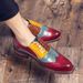 Euro Step Brogue Carved British Style Color-Block Leather Baroque Height-Increasing Contrast Wedding Groomsman Men's Shoes_vogvips.com