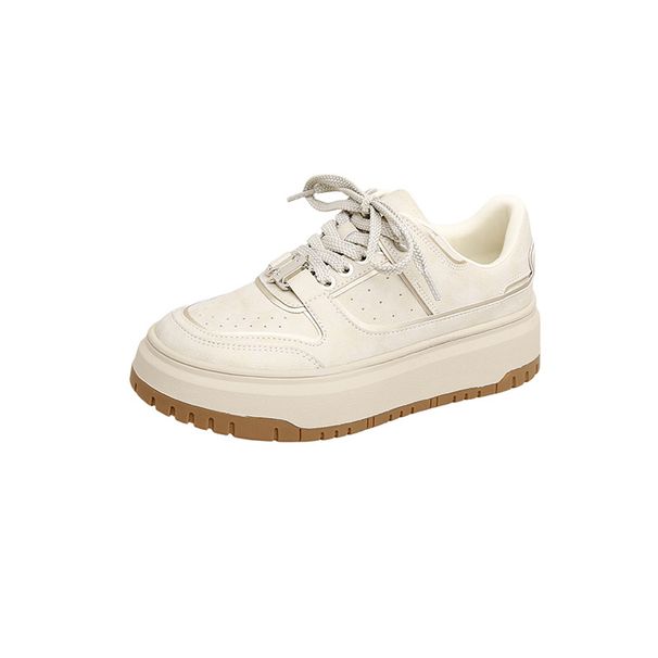 Women's Thick Soled Height Enhancing White Shoes For Women Spring New Genuine Leather Versatile Retro Old Silver Buckle Casual Sports Shoes_vogvips.com