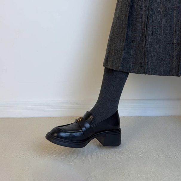 Coarse Heel Commuting Platform Camellia Loafers Women's Single Shoes And Small Leather Shoes_vogvips.com
