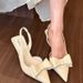 2026 New Exquisite Floral Pointed-Toe High Heels With Back Strap And Bow Detail, Thin Heel Closed-Toe Sandals Ins_vogvips.com