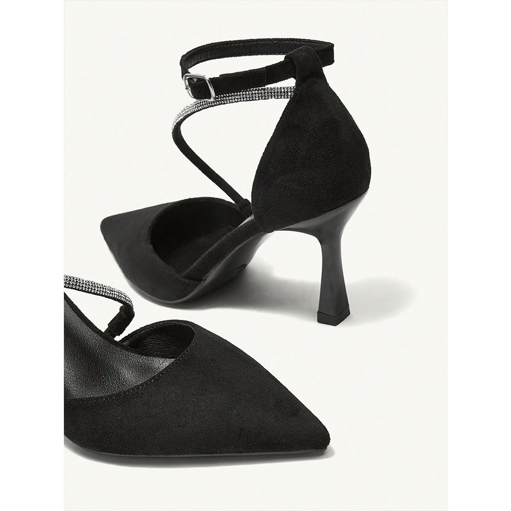 Large-size High Heels Women's New Baotou Sandals Women's Pointed Fine Heel Rhinestone Chain Single Shoes_vogvips.com