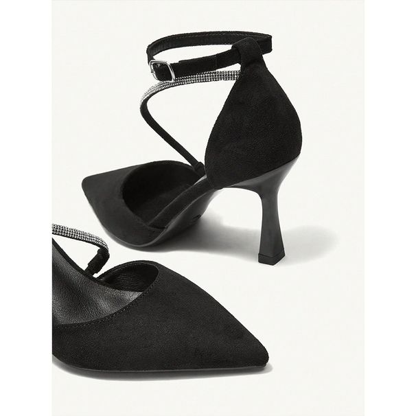 Large-size High Heels Women's New Baotou Sandals Women's Pointed Fine Heel Rhinestone Chain Single Shoes_vogvips.com