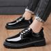 New Korean Style Trendy Versatile Stylish Men's Lace-up Casual Youth British Black Leather Shoes_vogvips.com