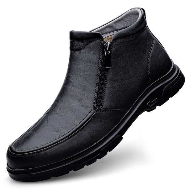 Men's Head Layer Casual Men's Leather Boots Side Zipper Cotton Boots Breathable Martin Boots Low Heel Leather Boots Men's Shoes_vogvips.com