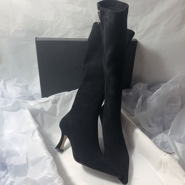 Korean Style Long Over-the-Knee Elastic Matte Slim Side Zipper Pointed Toe High Heel Boots_vogvips.com