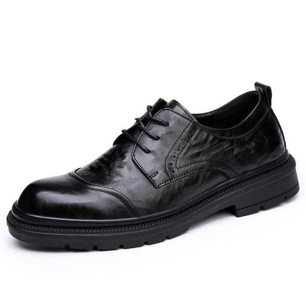 Business Formal British Round Toe Derby Genuine Leather Casual Lace-up Men's Breathable Groom Wedding Shoes Men_vogvips.com