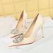 3391-K29 Fashionable High Heels With Thin Heels, Shallow Mouth, Pointed Toe, Lacquer Skin, Snake Pattern, Water Diamond_vogvips.com
