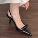 Stiletto Wo's Shoes French Pointed Patent Leather Strap Bow Open Back Shallow Mouth Fashion High Heels Sandals For_vogvips.com