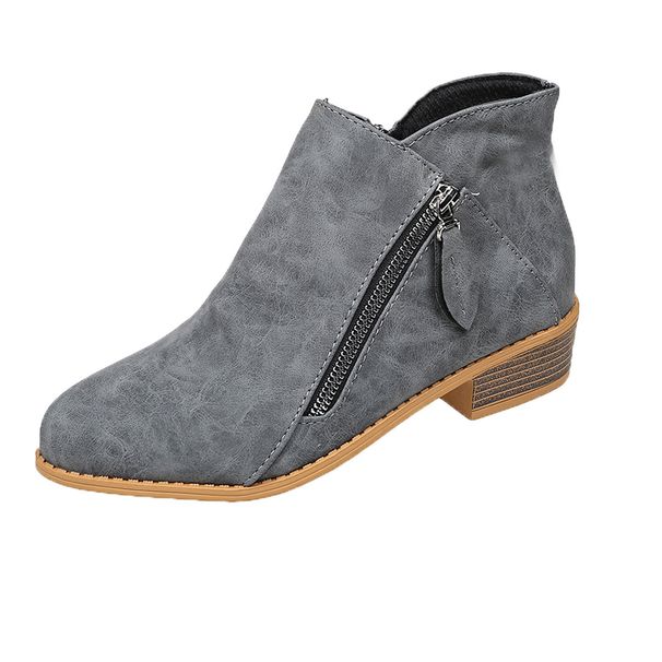 Winter Pointed Toe Ankle Boots For Women Side Zipper Low Heel Chunky Martin Boots Plus Size New Style Export_vogvips.com