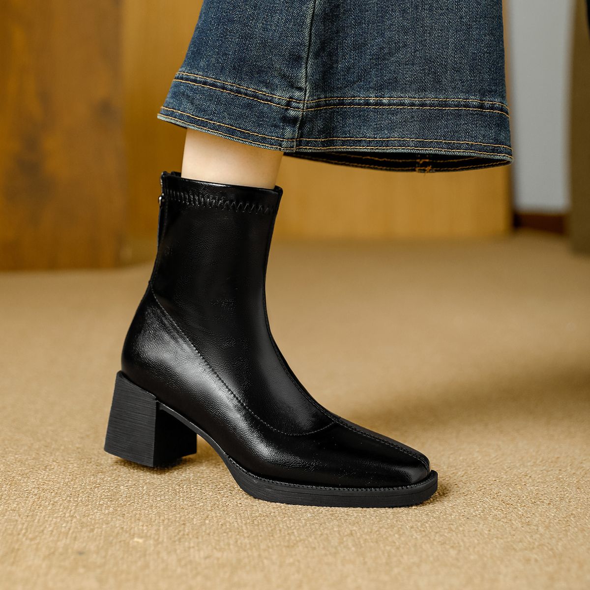High-heeled Ankle Boots For Women 2025 New Autumn And Winter Women's Shoes With Back Zipper, Chunky Heel Boots, Women's Mid-calf L_vogvips.com