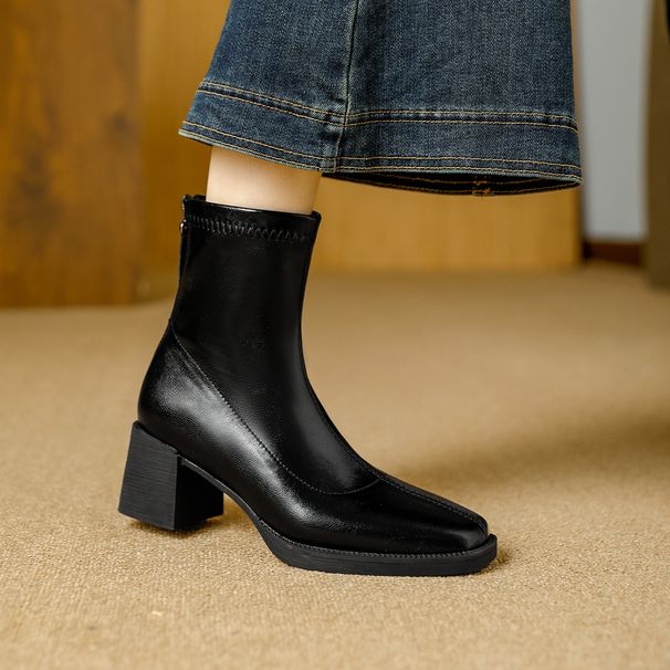 High-heeled Ankle Boots For Women 2025 New Autumn And Winter Women's Shoes With Back Zipper, Chunky Heel Boots, Women's Mid-calf L_vogvips.com