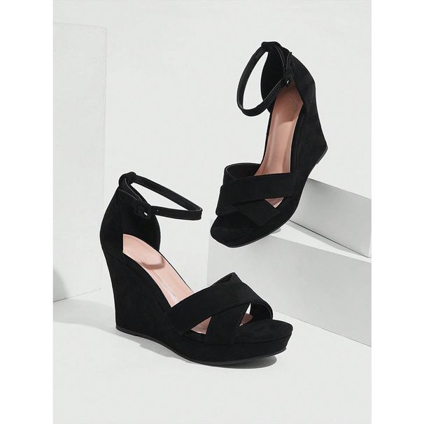 The New Summer Vintage Suede Cross Strap Black Peep-toe Sandals_vogvips.com