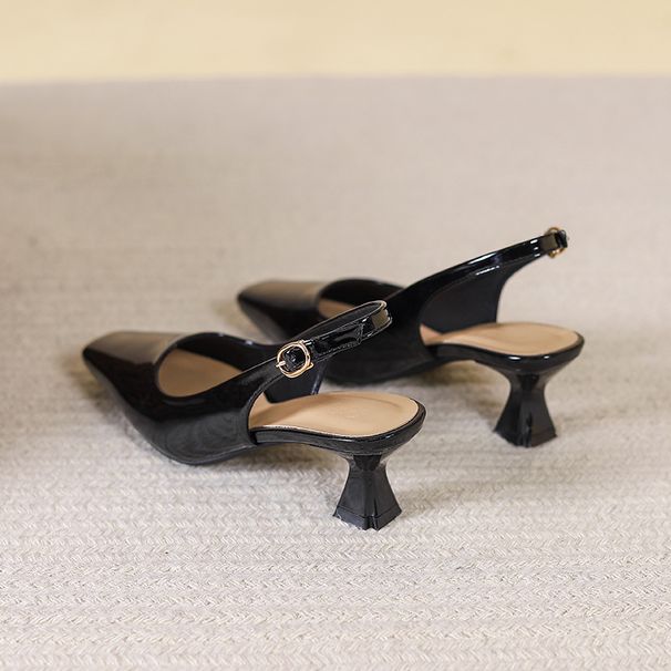 Square Open Back Sandals 2025 New French Style Closed Toe Women's Summer Patent Leather One Strap High Heels Thin Heel_vogvips.com