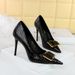 High Heels Women's Shoes Fine Heel Stone Pattern Patent Leather Pointed Belt Buckle Decorative Single Shoes_vogvips.com