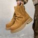 Pleated Design Short Boots Rear Zipper Round Head Polished Inverted Boots Thin Thick-soled Matte Locomotive Boots_vogvips.com