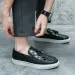 Mens Black Embossed Shock Absorbing Leather Loafers With Tassels Slip On Casual Shoes_vogvips.com