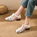 Top-layer Cowhide Brown Vintage Lace-up Woven Pig Cage Shoes Soft Sole, Hollowed-out Design, Closed-toe Roman Sandals_vogvips.com