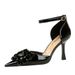 8323-H27 Style Shoes With High Heels, Patent Leather, Shallow Mouth, Pointed Tip, Hollow Rhinestone Bow, One Line Strap,_vogvips.com