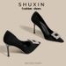 Women's Shoes Autumn New Style Black Stiletto Heels With Rhinestones, Elegant French Pointed Toe Single Shoes_vogvips.com
