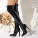 Elegant Stretch PU Over-the-Knee Stiletto Boots – Side Zip Fashion Boots For Women & Men In Classic Black_vogvips.com