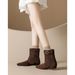 Weiwei Lady 1309-1 Women's Flat Boots With Belt Buckle, Internal Height Increase, Suede Pointed Toe, Slimming Short Boots_vogvips.com
